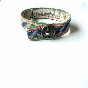 Kiel James Patrick Nautical Blue and Silver Fabric Bracelet with Anchor Button